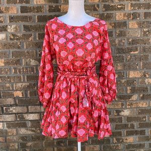 Rhode Resort Ella Red Pink Printed Dress Size Small Cotton Belted Floral Mini.